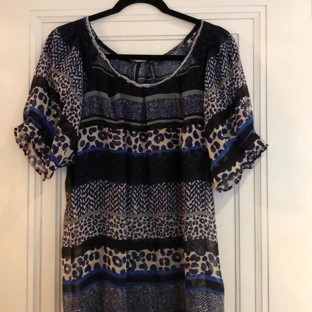 Amanda Green blue and black peasant blouse